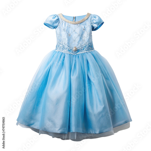 Blue dress for children isolated on Transparent background.