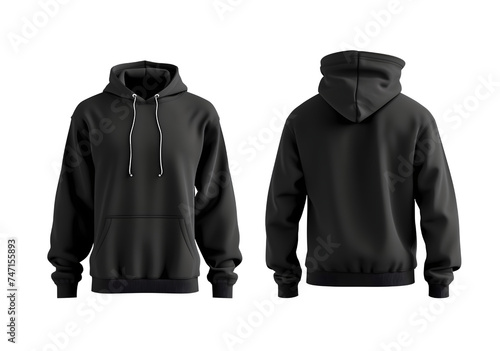 Black hoodie template. Hoodie sweatshirt long sleeve with clipping path, hoody for design mockup for print, isolated on white background.