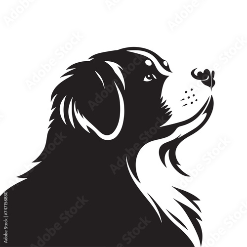 Bernese Mountain Dog Silhouette: A Majestic Tribute to the Strength, Loyalty, and Beauty of this Beloved Canine Companion. Vector Bernese Mountain Dog Silhouette.