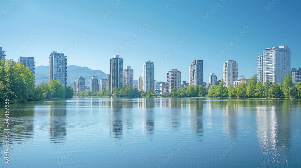 Serene City Skyline Reflected in Calm Waters