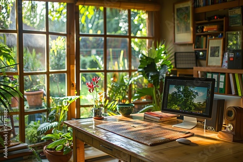 Eco-Friendly Office Setup with Bamboo Desk

