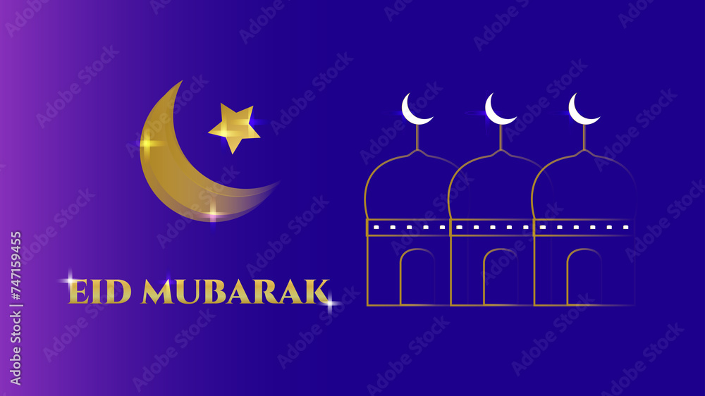 Eid Mubarak Greetings with Crescent Moon and Stars
