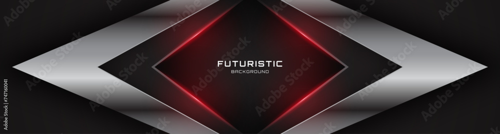 3D black silver techno background overlap layer on dark space with red light arrows decoration. Modern graphic design element cutout style concept for web banner, flyer, card, cover or brochure 3D black silver techno background overlap layer on dark space with red light arrows decoration. Modern graphic design element cutout style concept for web banner, flyer, card, cover or brochure