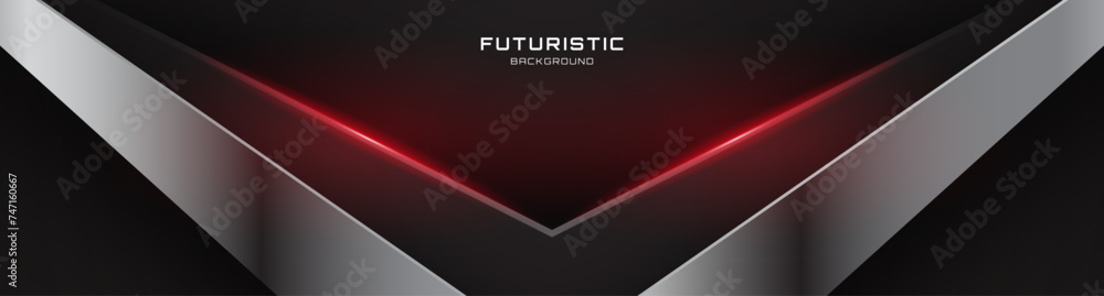 3D black silver techno background overlap layer on dark space with red light arrows decoration. Modern graphic design element cutout style concept for web banner, flyer, card, cover or brochure 3D black silver techno background overlap layer on dark space with red light arrows decoration. Modern graphic design element cutout style concept for web banner, flyer, card, cover or brochure