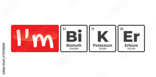 Vector inscription BIKER composed of individual elements of the periodic table. Text: I am Biker. Isolated on white background