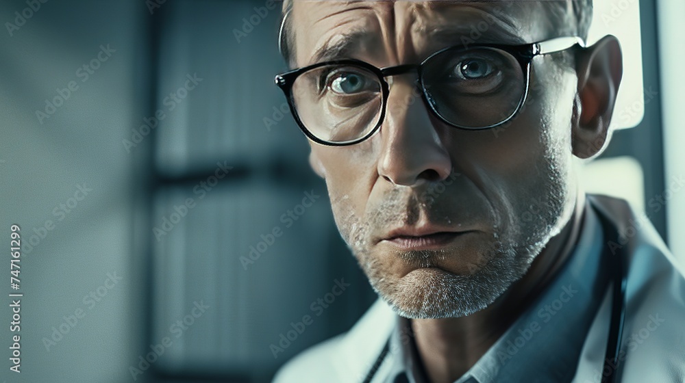 Convincing portrait of an adult doctor wearing glasses. Convincing portrait of an adult doctor wearing glasses.