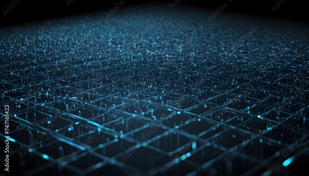 Obraz premium technology mesh background with interconnected white dots and lines in dark blue background 