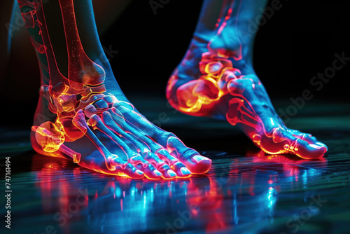 Joint diseases, hallux valgus, plantar fasciitis, heel spur, woman's leg hurts, pain in the foot, health problems concept photo