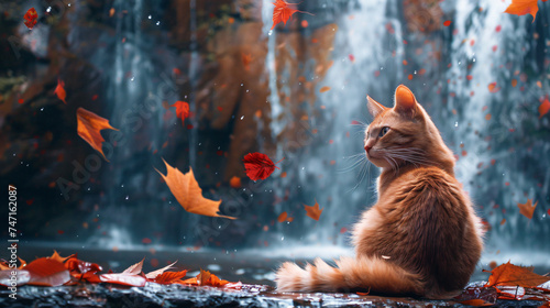 Cat sat on the fall photo