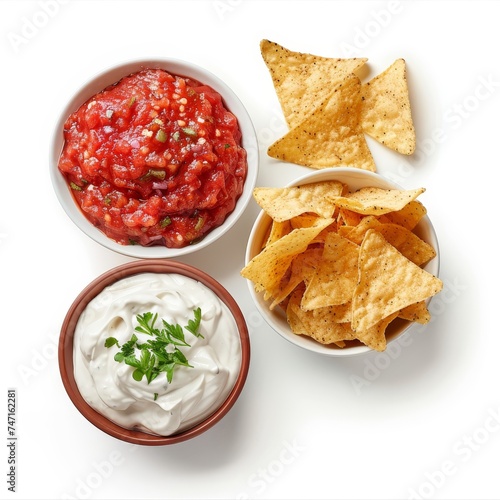 Bowl of Salsa, Tortilla Chips, and Sour Cream