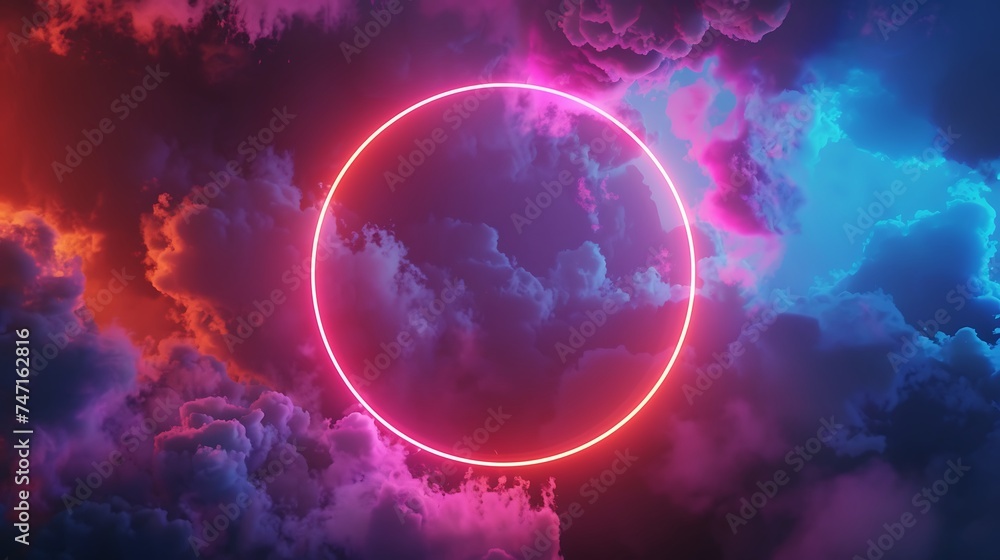 The effect of glowing clouds in the ring with colored neon light. Generative Ai The effect of glowing clouds in the ring with colored neon light. Generative Ai