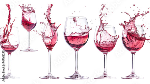 Set of swirling and splashing red wine