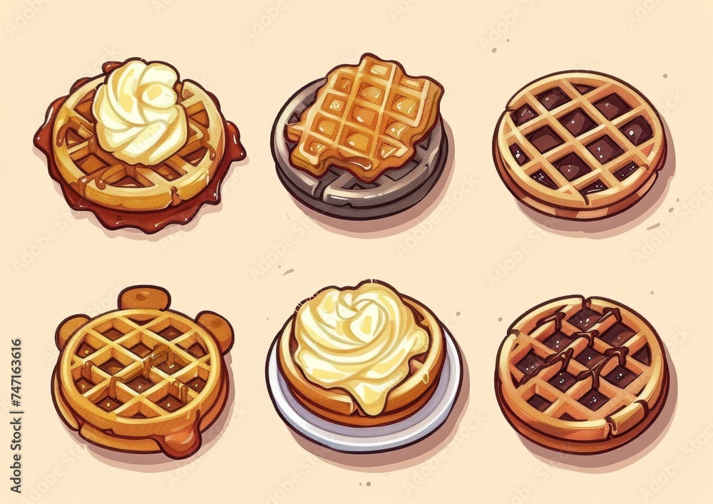 Assorted Waffles With Various Toppings Assorted Waffles With Various Toppings
