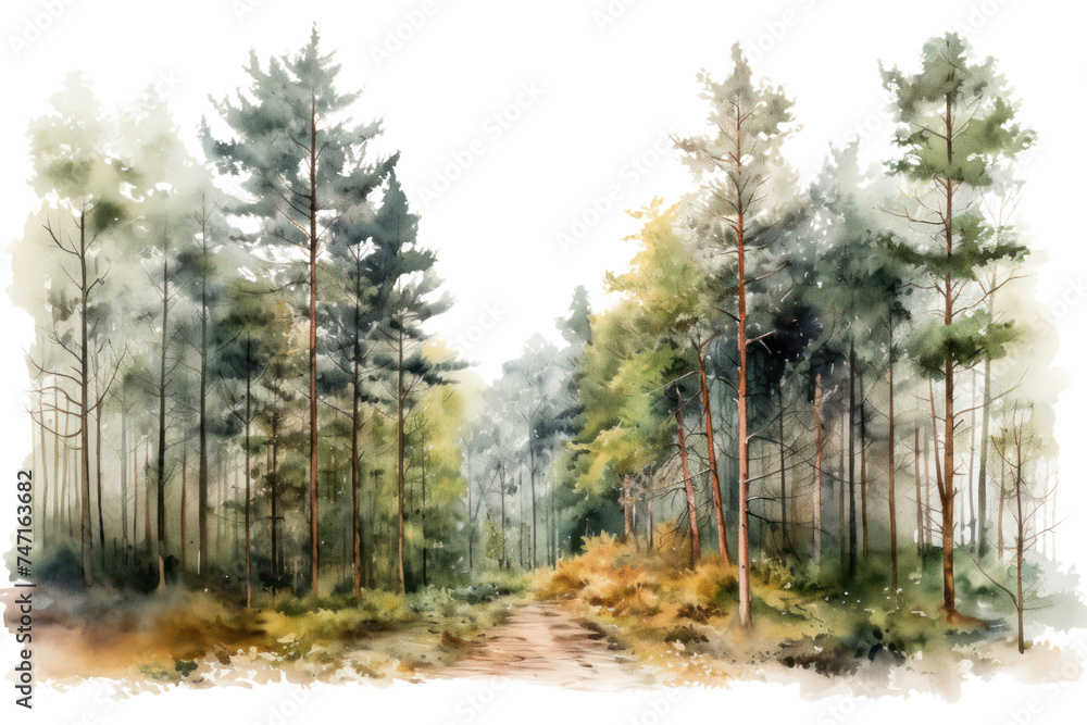 Fototapeta premium Watercolor Trees , Watercolor Forest , Environmental isolated on transparent and white background.PNG image. 