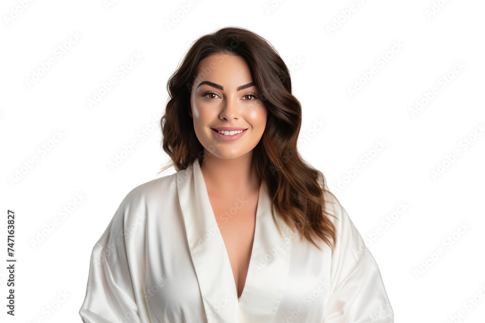 beautiful woman and chubby wearing a bathrobe isolated on transparent and white background.PNG image. beautiful woman and chubby wearing a bathrobe isolated on transparent and white background.PNG image.