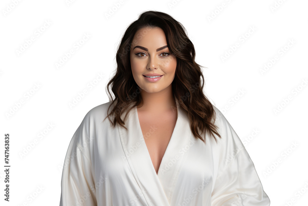 beautiful woman and chubby wearing a bathrobe isolated on transparent and white background.PNG image. beautiful woman and chubby wearing a bathrobe isolated on transparent and white background.PNG image.