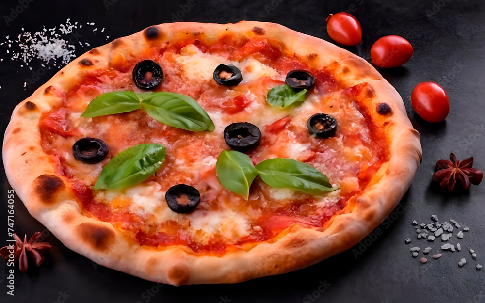 pizza on a black background