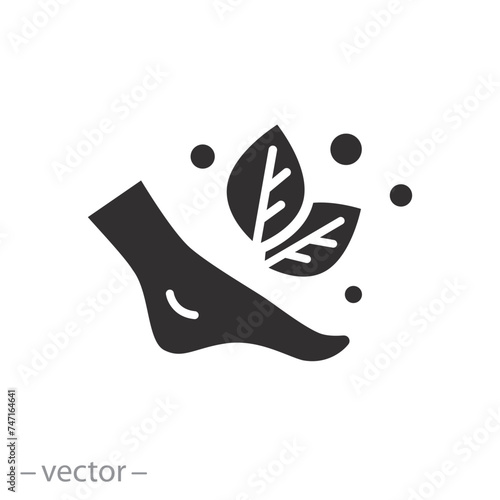 leg with leaves icon, beauty spa concept, foot care, flat symbol on white background - vector illustration
