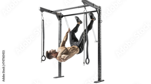 Core Strengthening with Hanging Leg Raise Station on Transparent Background