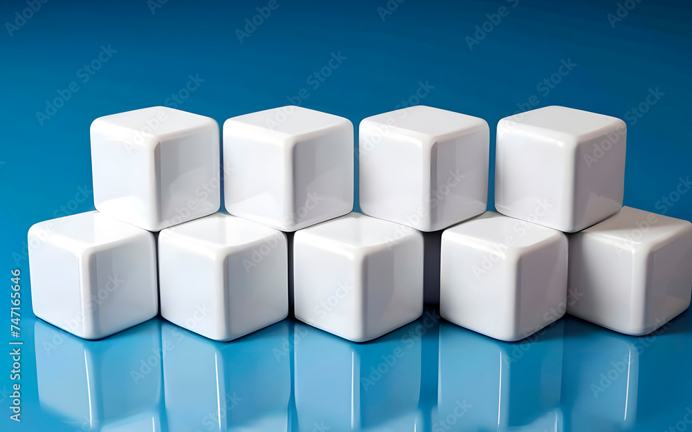 3d white cubes isolated on blue background 3d white cubes isolated on blue background