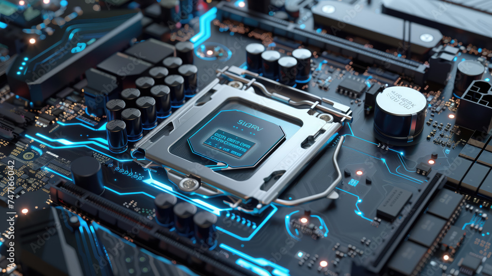 Fototapeta premium vibrant depiction of powerful micro processor. Generative AI