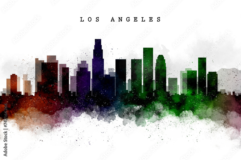 City Skyline Watercolor LOS ANGELES