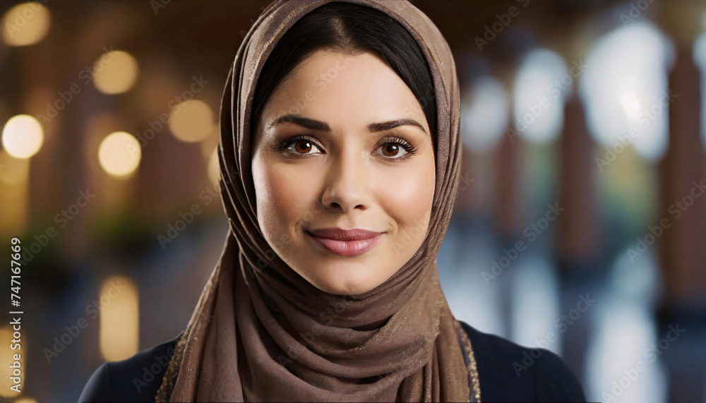 portrait of a Muslim woman in hijab and close up portrait of a Muslim woman in hijab and close up