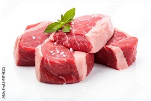 Fresh raw beef meat isolated on white background for butcher or cooking concept