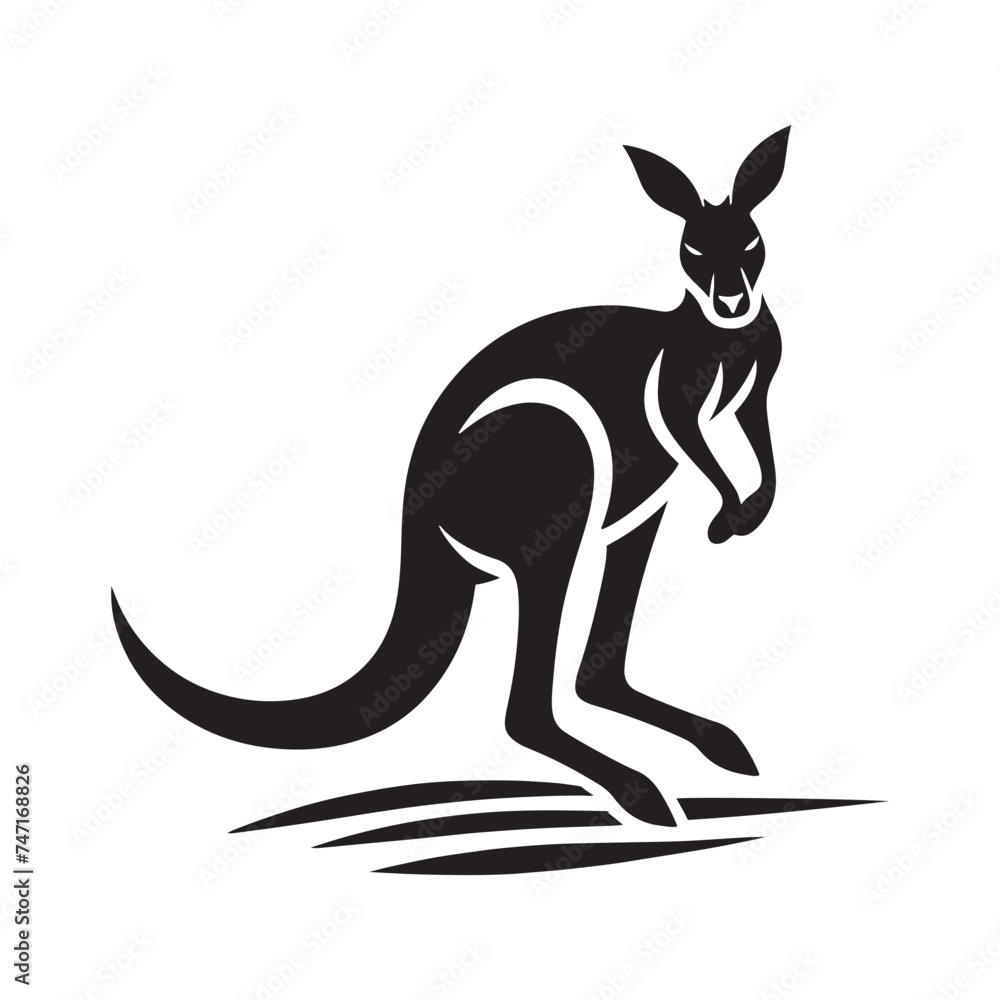 Naklejka premium Outback Elegance: Vector Kangaroo Silhouette - Capturing the Grace and Majesty of Australia's Iconic Marsupial in Striking Form.