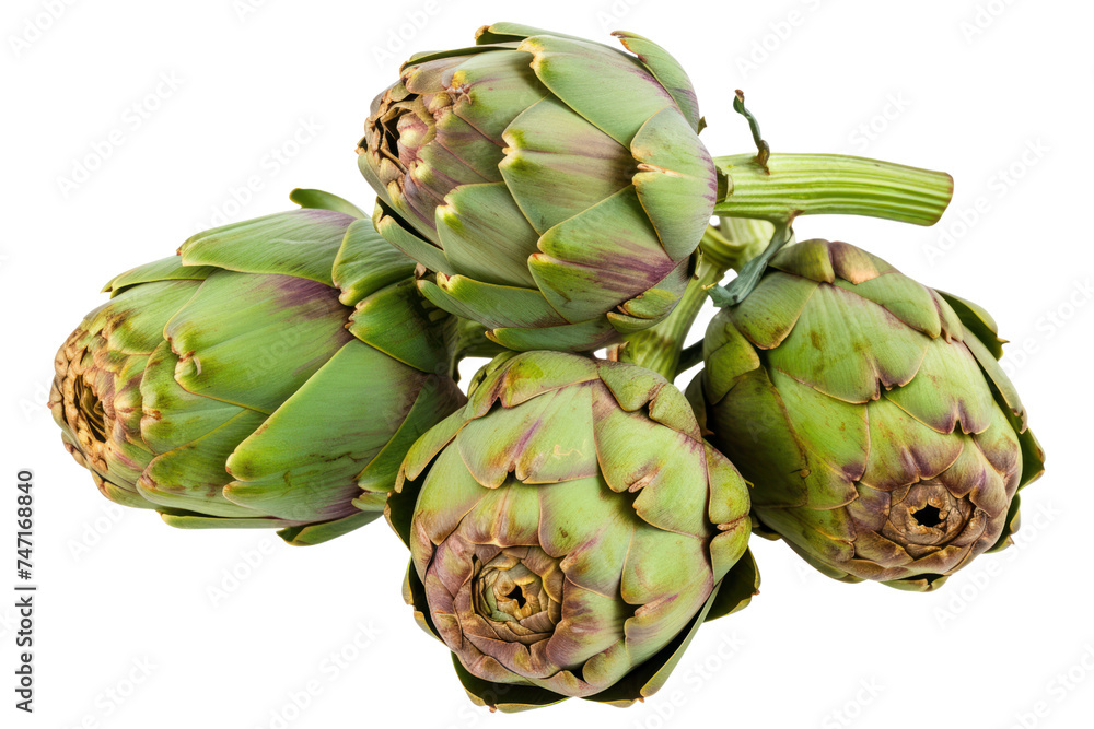 Fototapeta premium Fresh artichokes. Artichoke ingredients isolated on transparent background.