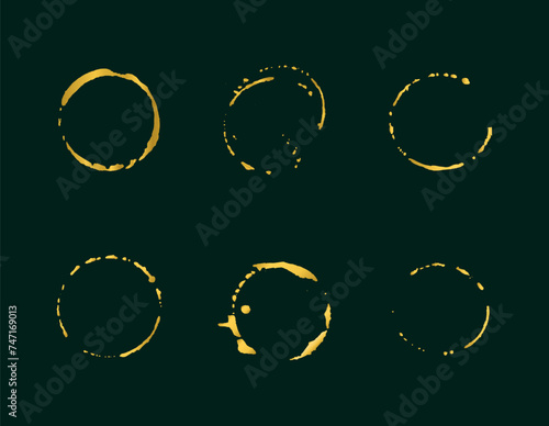Set of gold paint, round brush. Decorative element for celebrations, important guests, attracting money. Paint strokes on an isolated background.