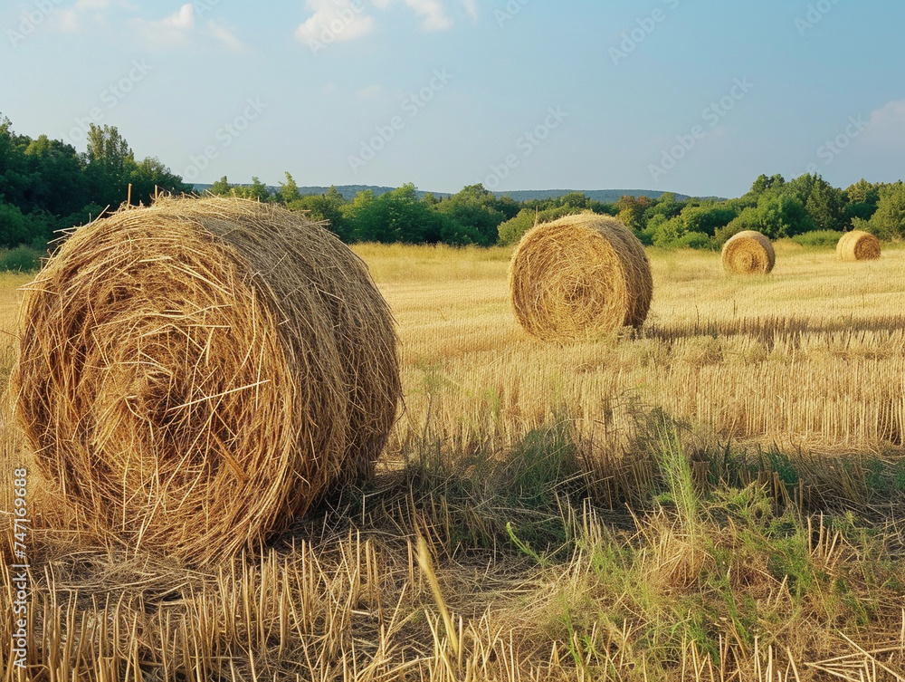 Hay Bales in Lush Countryside
