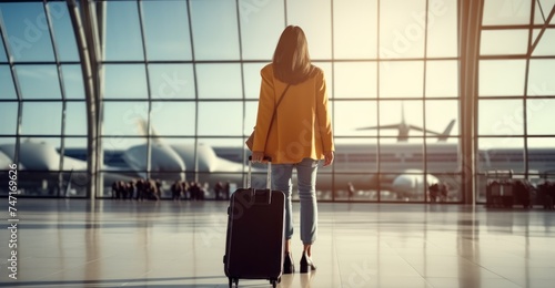 Young woman with suitcase at the airport. Travel and adventure concept. Travel and business concept . Travel concept. Travelling.