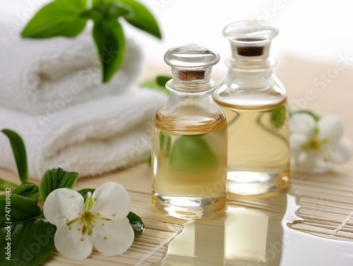 Aromatherapy Oils and White Towels