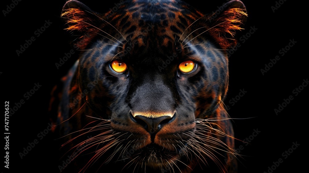 Intense close up of a black panther s striking eyes gazing intensely against a dark backdrop