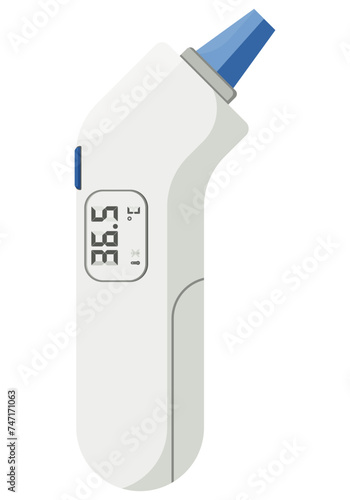 Medical equipment, Electronic infrared ear thermometers type of thermometer that uses infrared technology to measure the temperature of the eardrum. Flat design