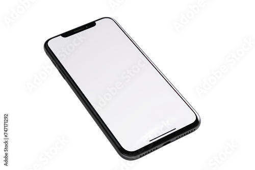 Smartphone with blank white screen isolated on transparent and white background.PNG image.	