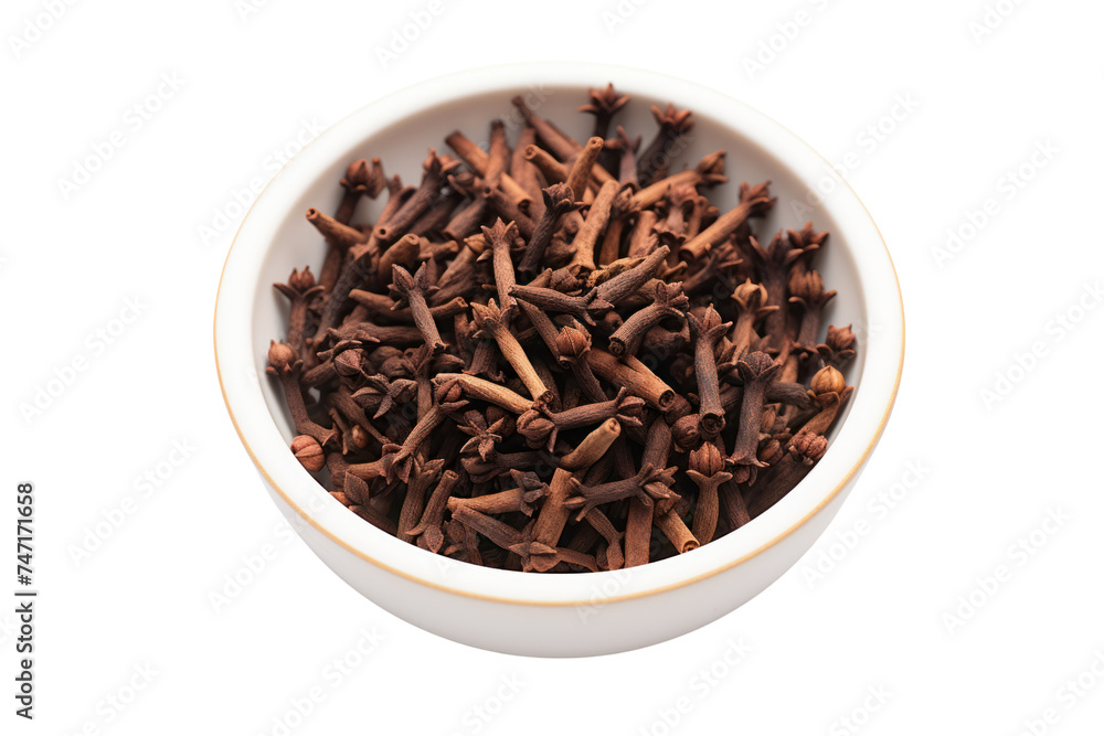 Dried Cloves in a Bowl, isolated on transparent and white background.PNG image. Dried Cloves in a Bowl, isolated on transparent and white background.PNG image.