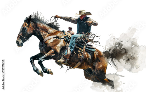 Rodeo Cowboy Bronco Ride on Transparent Background photo