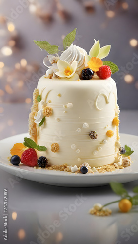 cake with cream and berries