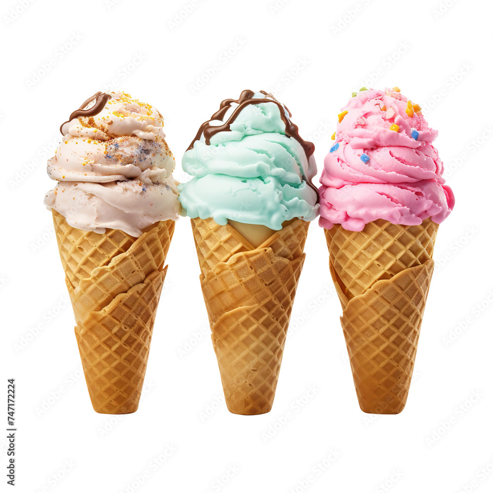 ice cream cones, on transparent background, clipping path, png ice cream cones, on transparent background, clipping path, png