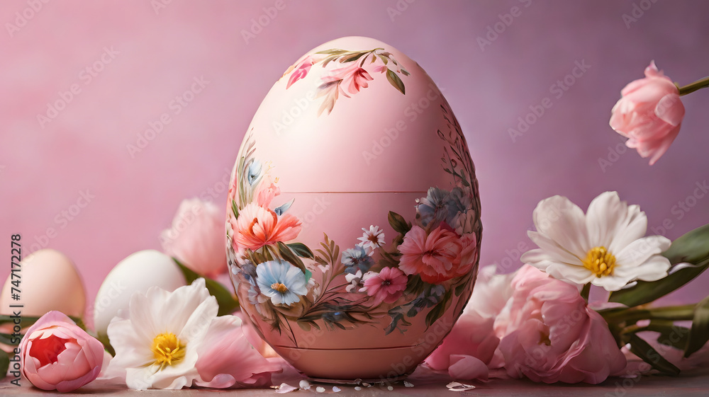 Fototapeta premium Pink easter eggs with flowers