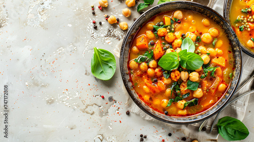 Creamy vegetable soup with chickpeas and spices