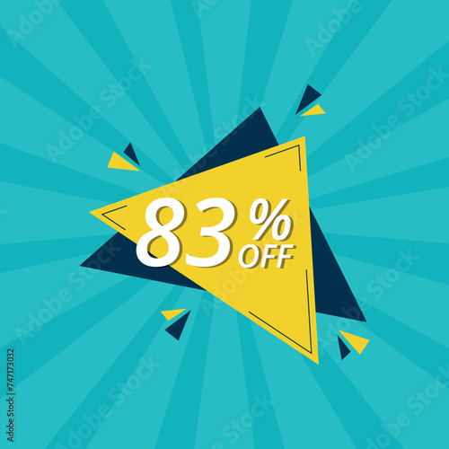 Vector illustration of yellow discount banner on blue background for business, 83% discount banner for websites, blogs and graphic resources.