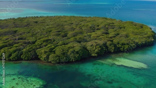 Aerial drone view of mangrove forest and sea landscape