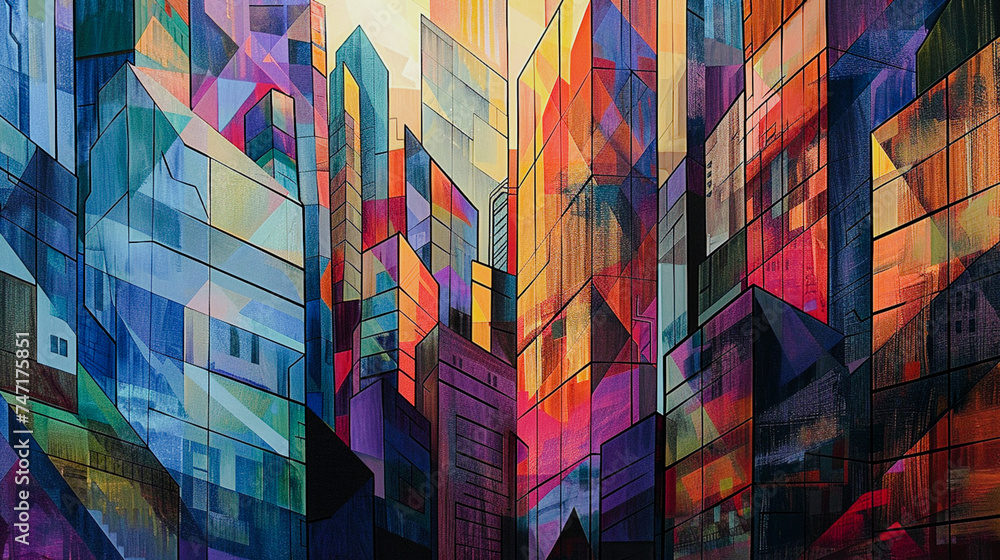Abstract geometric art of city. Illustration for for banner, poster, cover or brochure - obrazy, fototapety, plakaty 