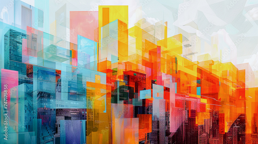Fototapeta premium Abstract geometric art of city. Illustration for for banner, poster, cover or brochure