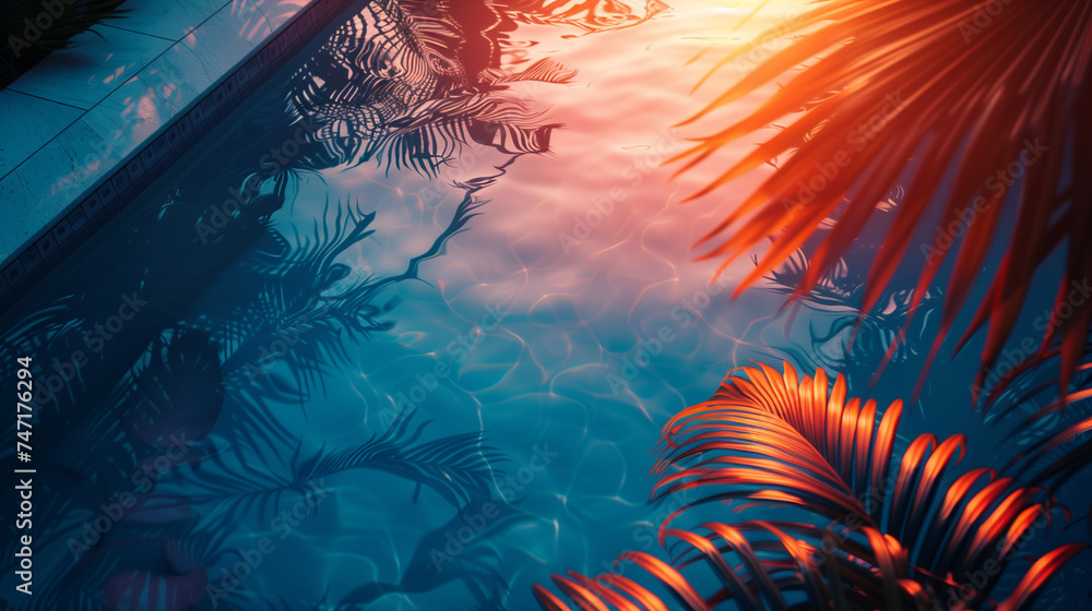 Fototapeta premium tropical background with red palm leaves