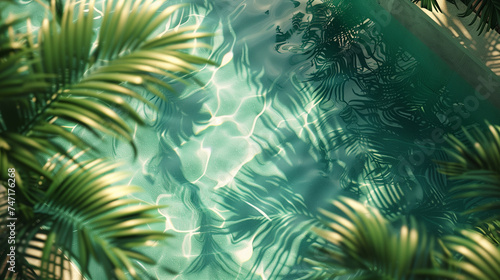 beautiful blue water in swimming pool with palm trees © EvhKorn