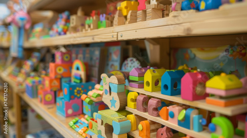 Educational toys and games such as puzzles and building sets are displayed at specialty shops promoting learning and development for children on their special day.